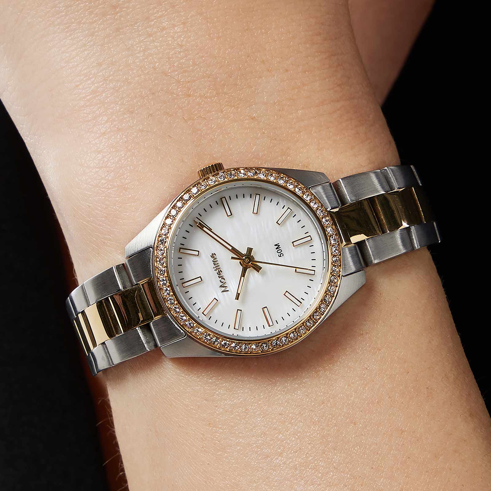 Moretime damklocka - bicolor/vit pärlemor, 28mm