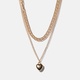 Guldfärgat halsband - 2 rader, hjärtberlock, 40+6 cm
