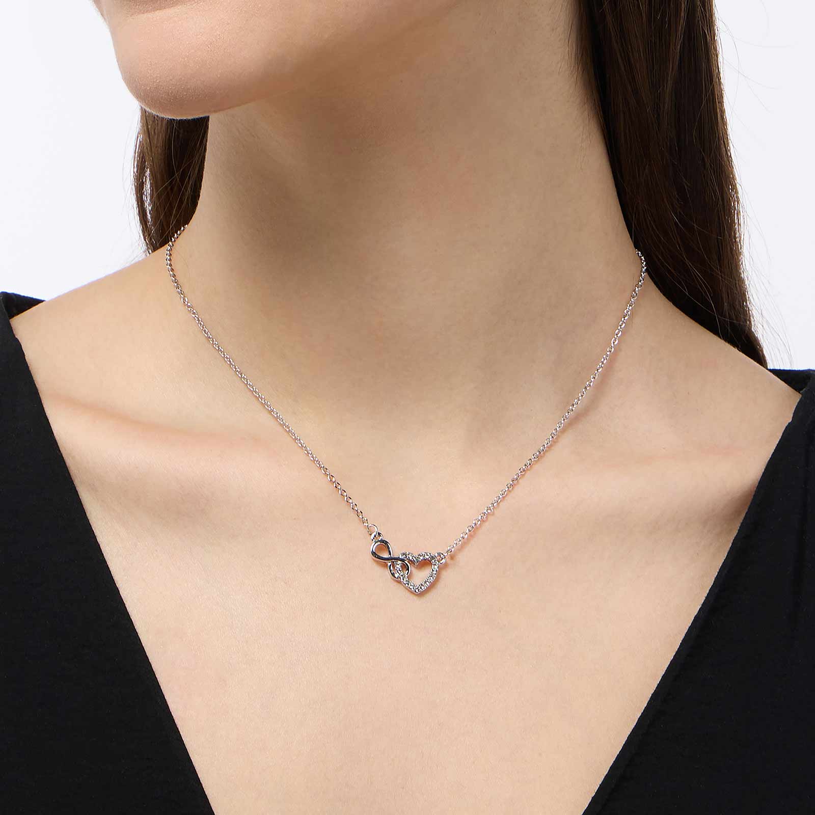 Silverfärgat halsband - hjärta & infinitysymbol, 42+6cm