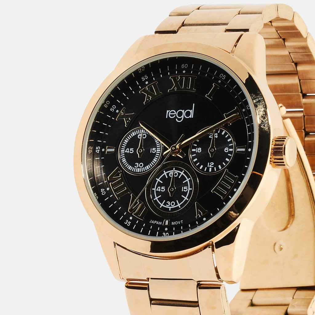 Regal klockset herr - metallband, guld/svart, 41mm