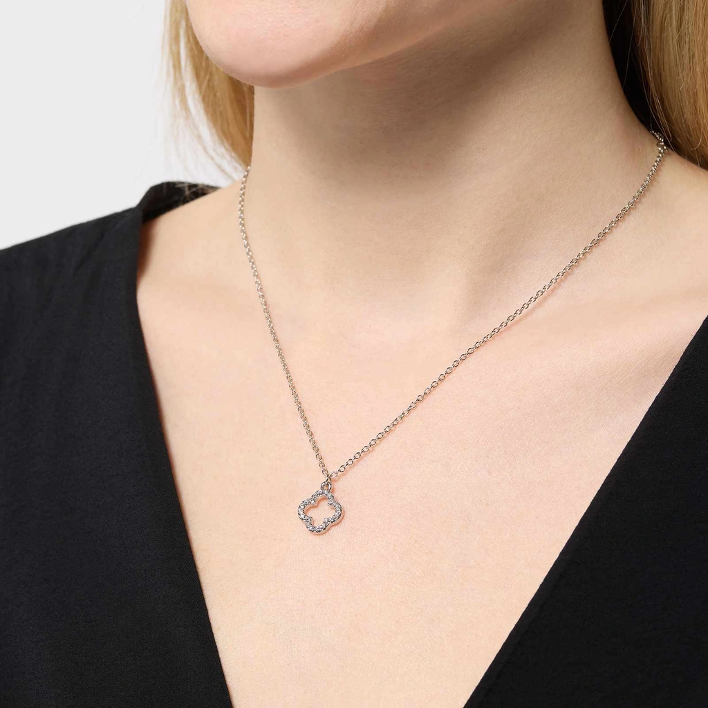 Silverfärgat halsband - fyrklöver, 42+6cm