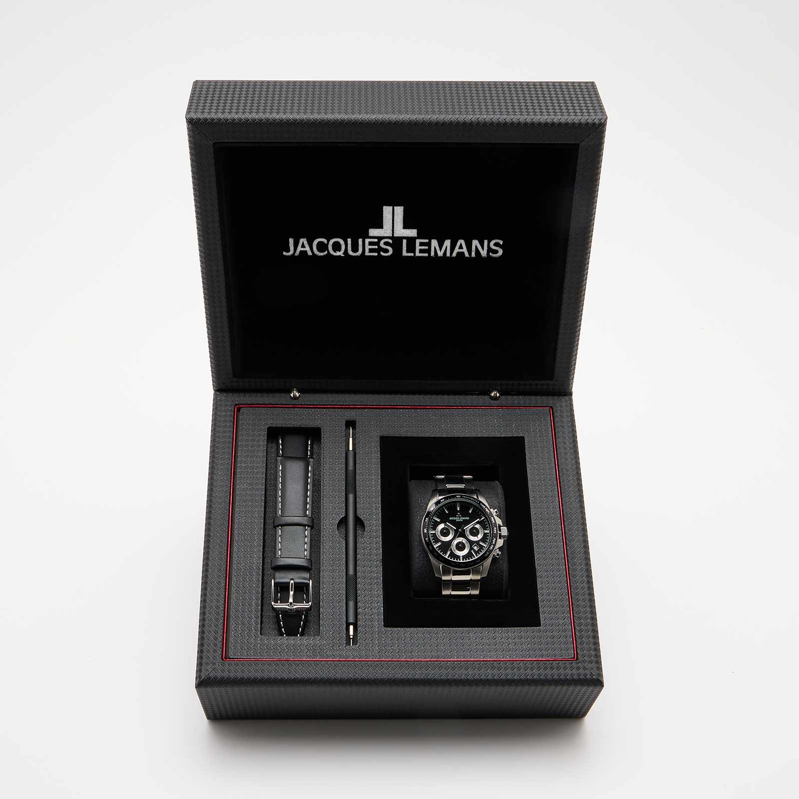 Jacques Lemans Liverpool - klockset herr, stål/svart, 41 mm