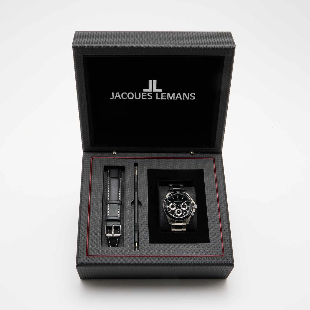Jacques Lemans Liverpool - klockset herr, stål/svart, 41 mm