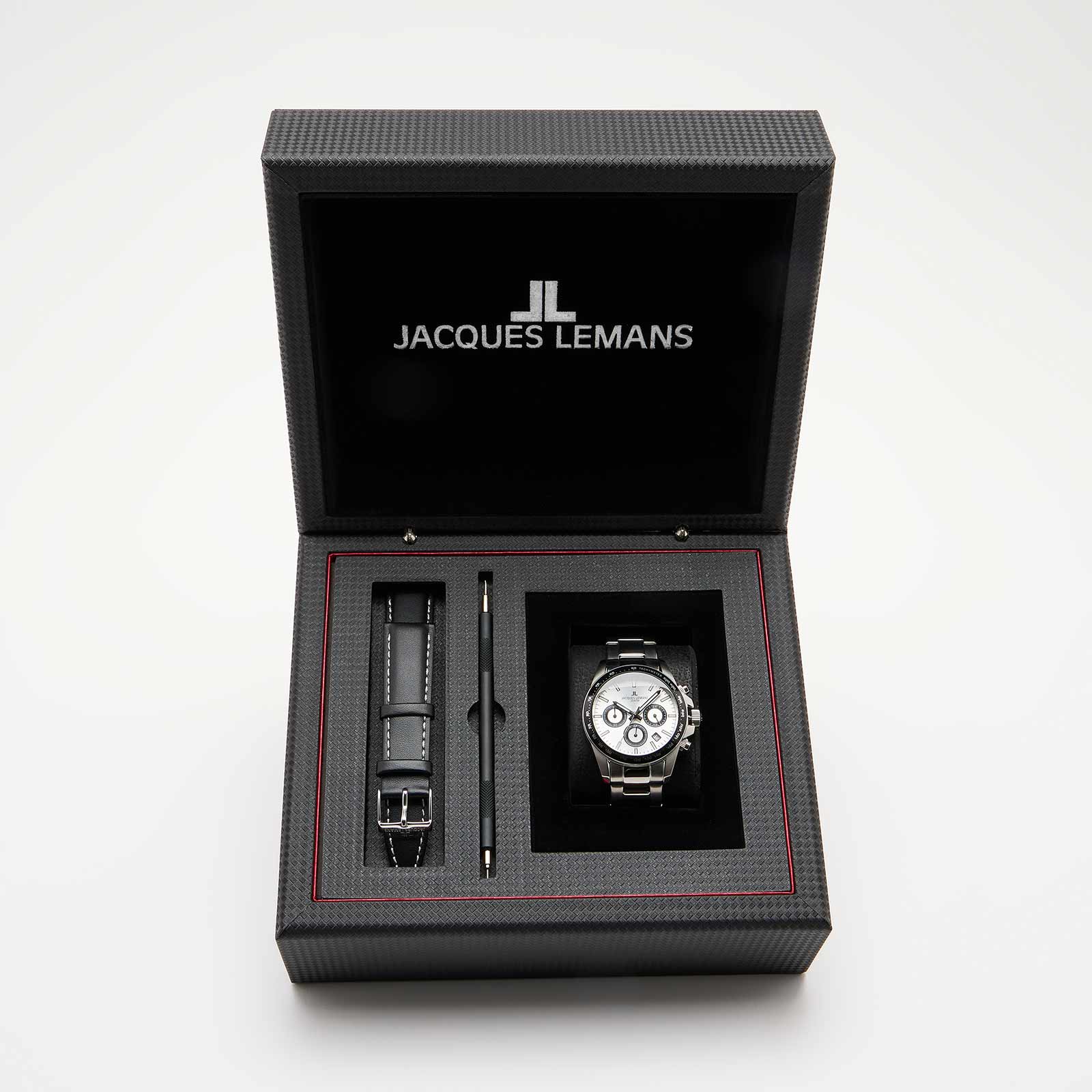 Jacques Lemans Liverpool - klockset herr, stål/vit, 41 mm