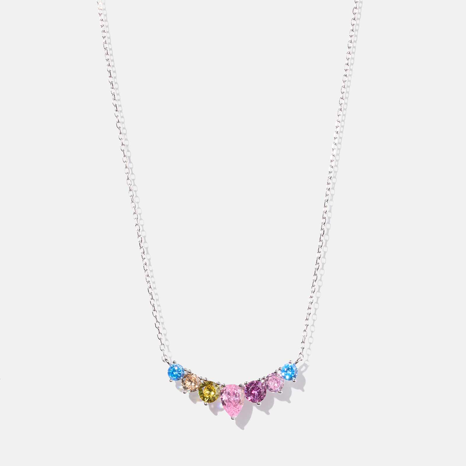 Halsband i äkta silver - bågformat hänge multicolor, 40+5cm