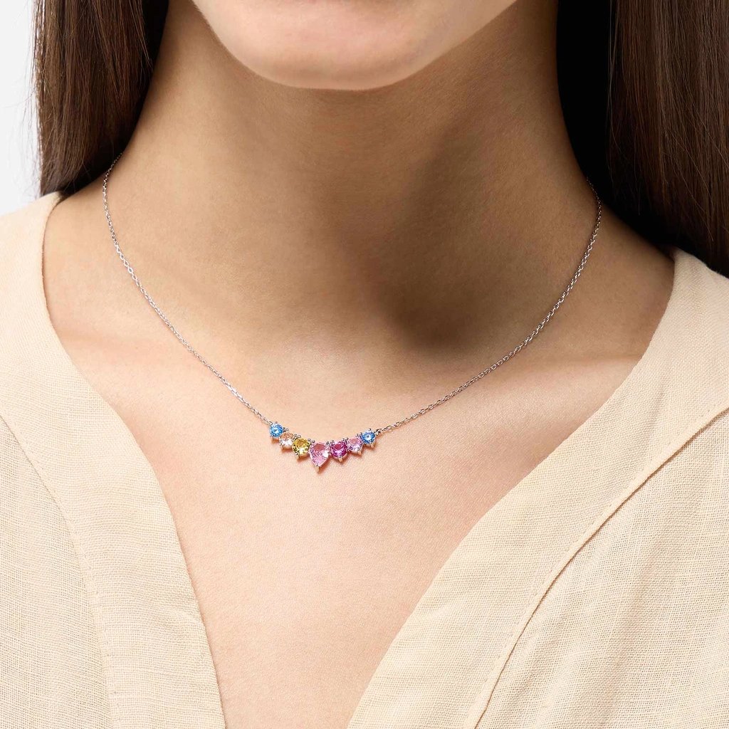 Halsband i äkta silver - bågformat hänge multicolor, 40+5cm