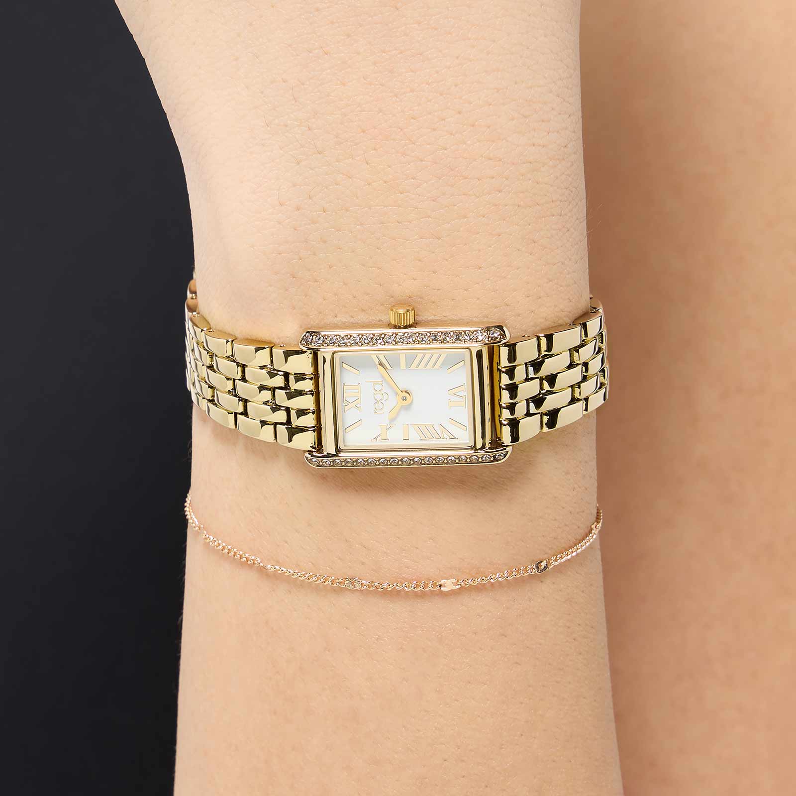 Regal klockset dam - metallband, guldton, 20x28mm