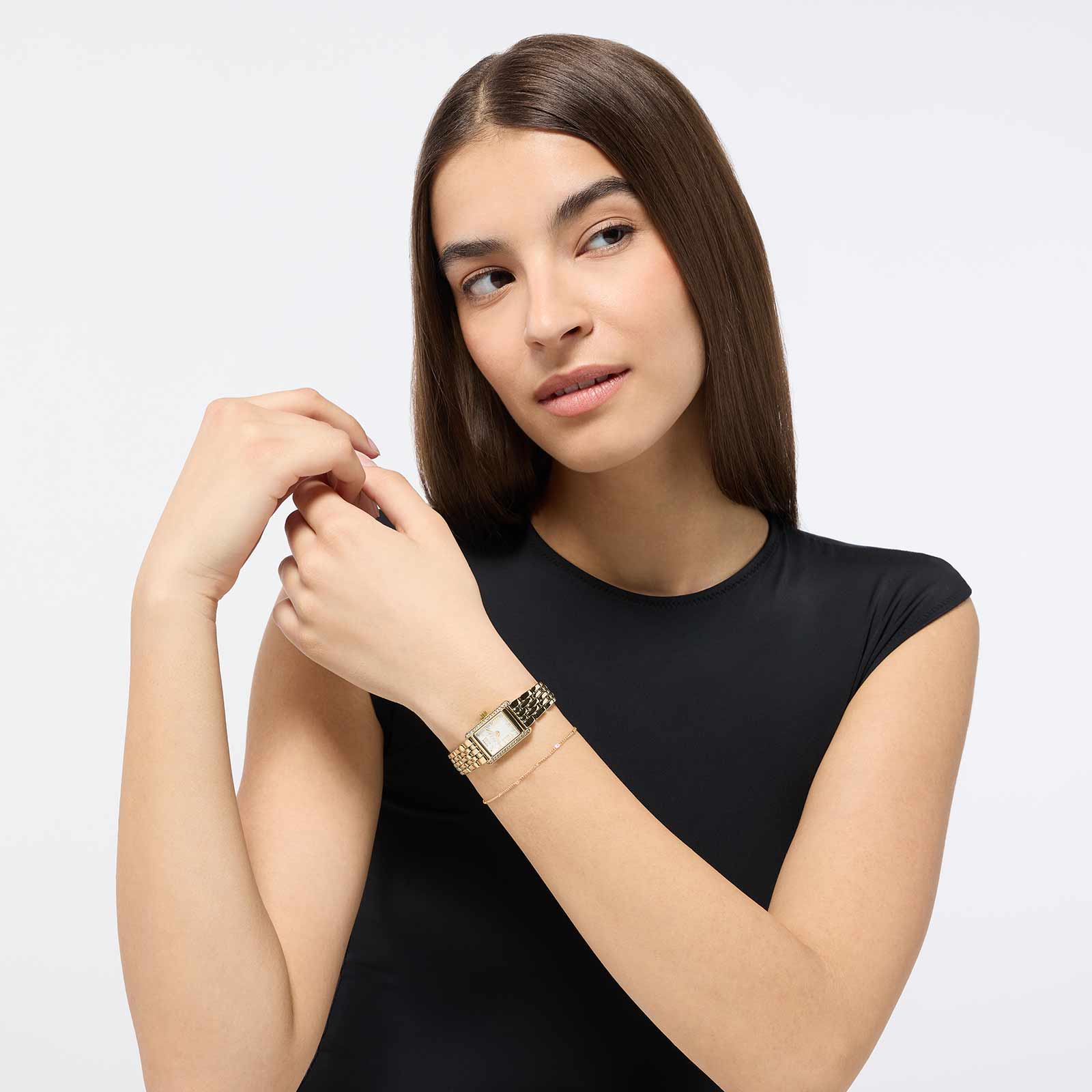 Regal klockset dam - metallband, guldton, 20x28mm