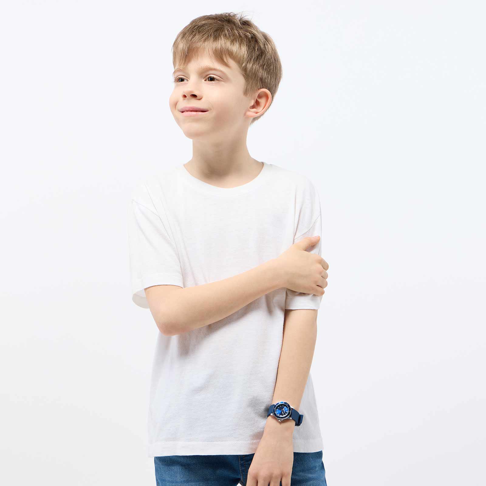 Regal barnklocka - silverton/blå, gummiband, 28 mm