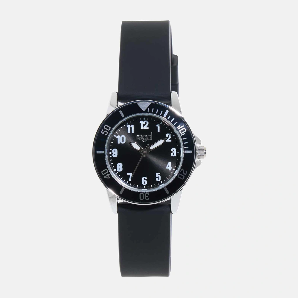 Regal barnklocka - silverton/svart, gummiband, 28 mm