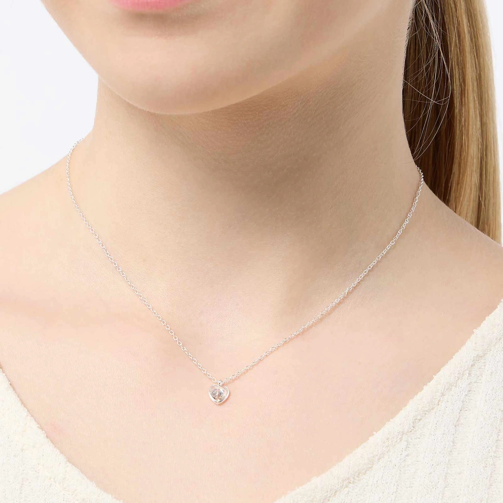 Silverhalsband för barn - vit sten hjärta, 36+2cm