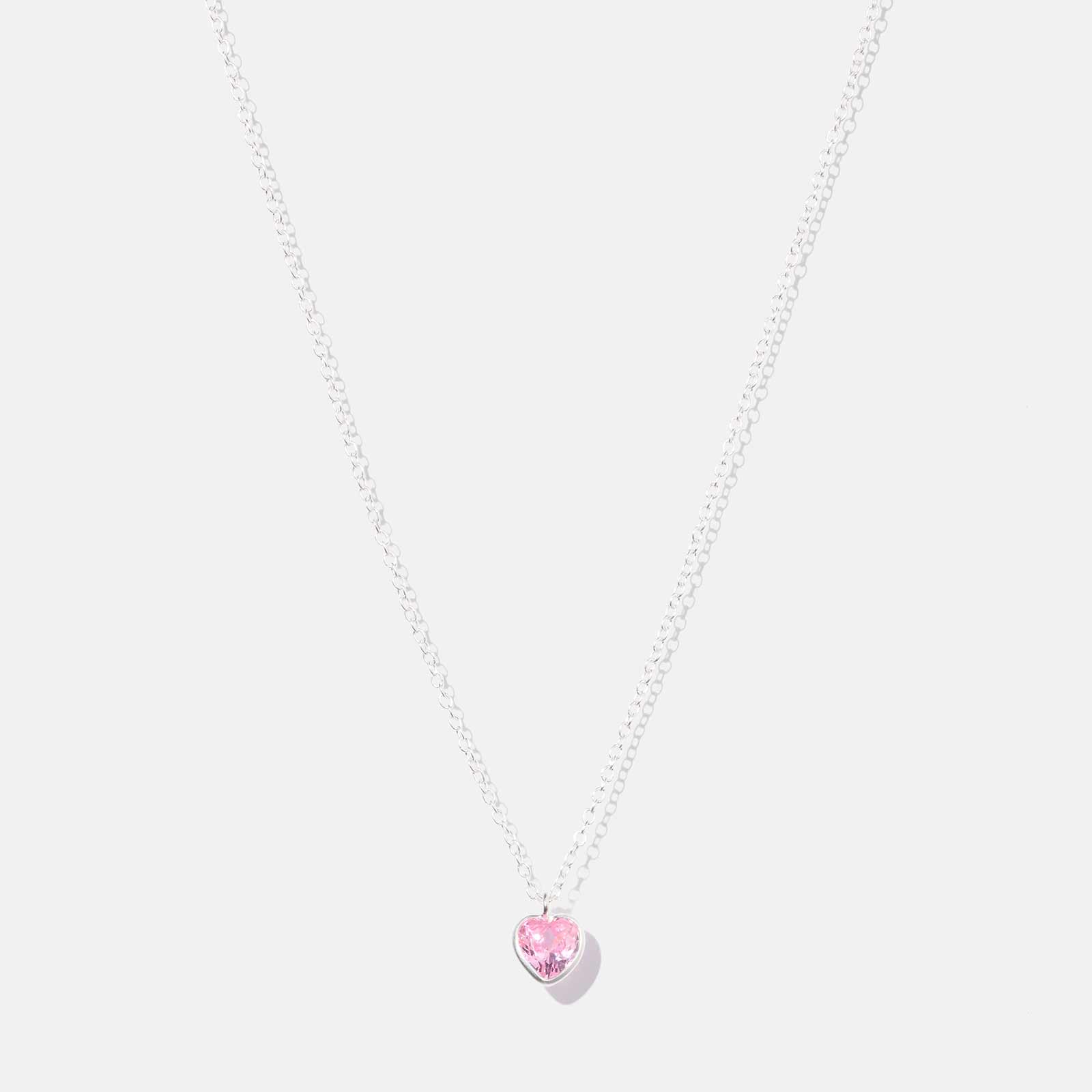Silverhalsband för barn - rosa sten hjärta, 36+2cm