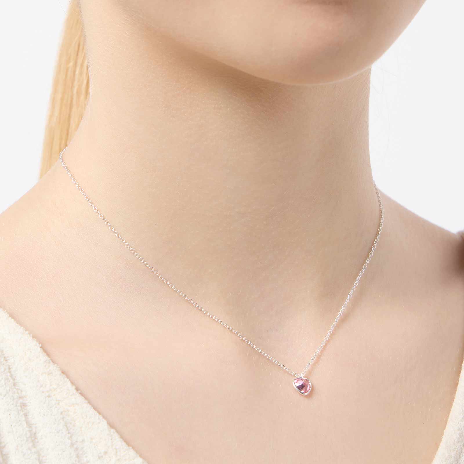 Silverhalsband för barn - rosa sten hjärta, 36+2cm