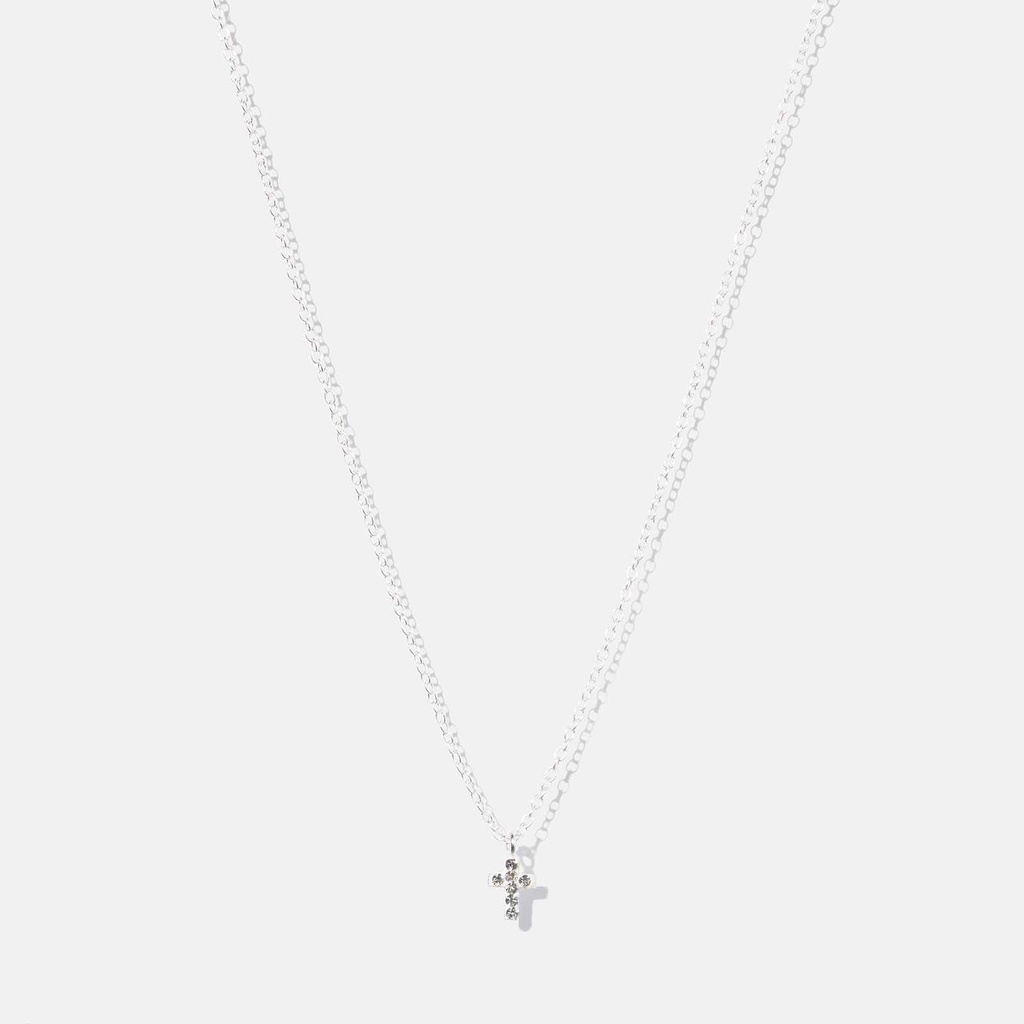 Silverhalsband för barn - litet vitt kors, 36+2cm