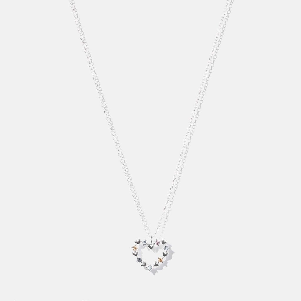 Silverhalsband för barn - hjärta stenar, 36+2cm