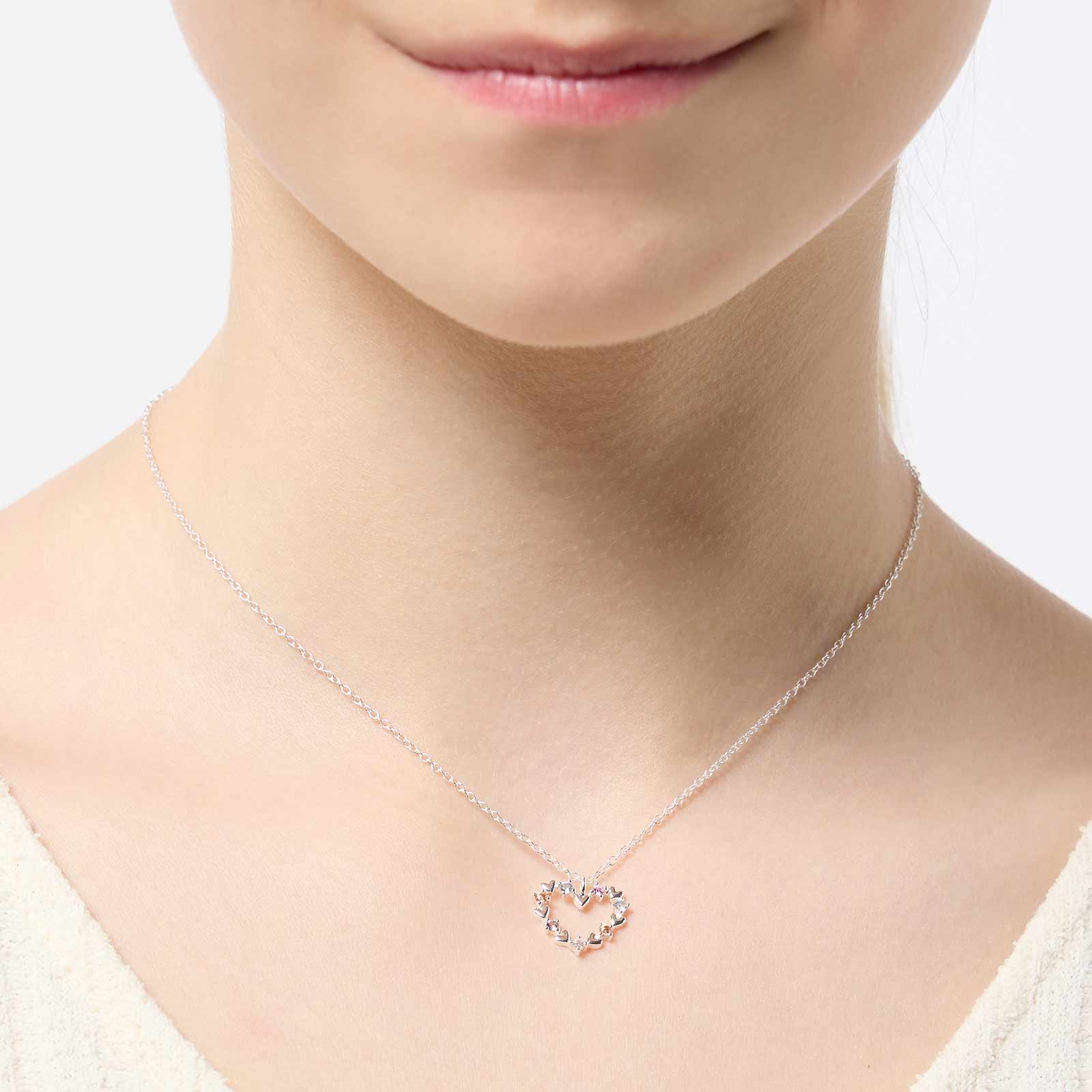 Silverhalsband för barn - hjärta stenar, 36+2cm