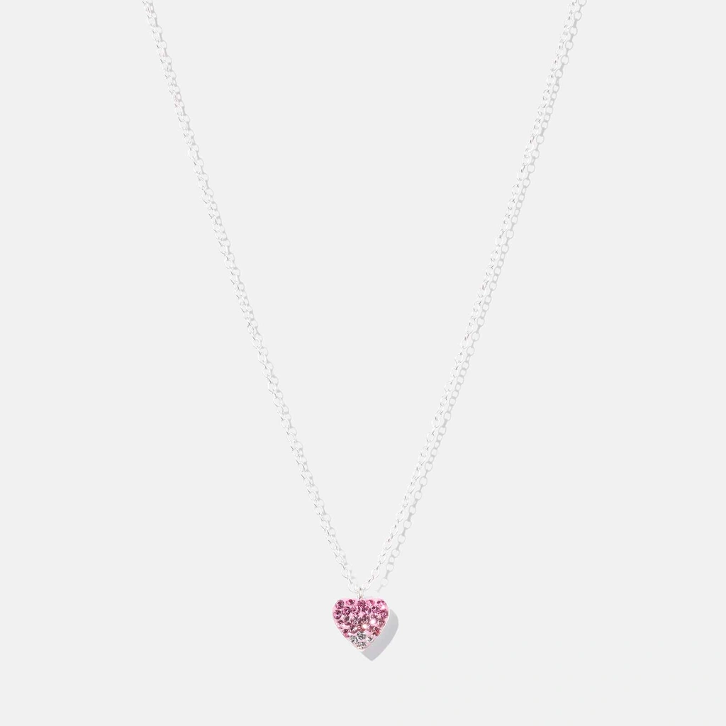 Silverhalsband för barn - hjärta, rosa/vita stenar, 36+2cm