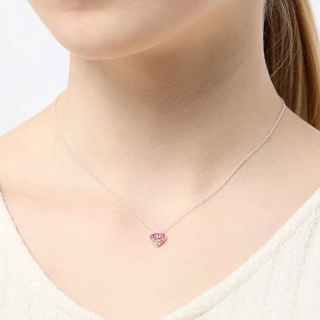 Silverhalsband för barn - hjärta, rosa/vita stenar, 36+2cm