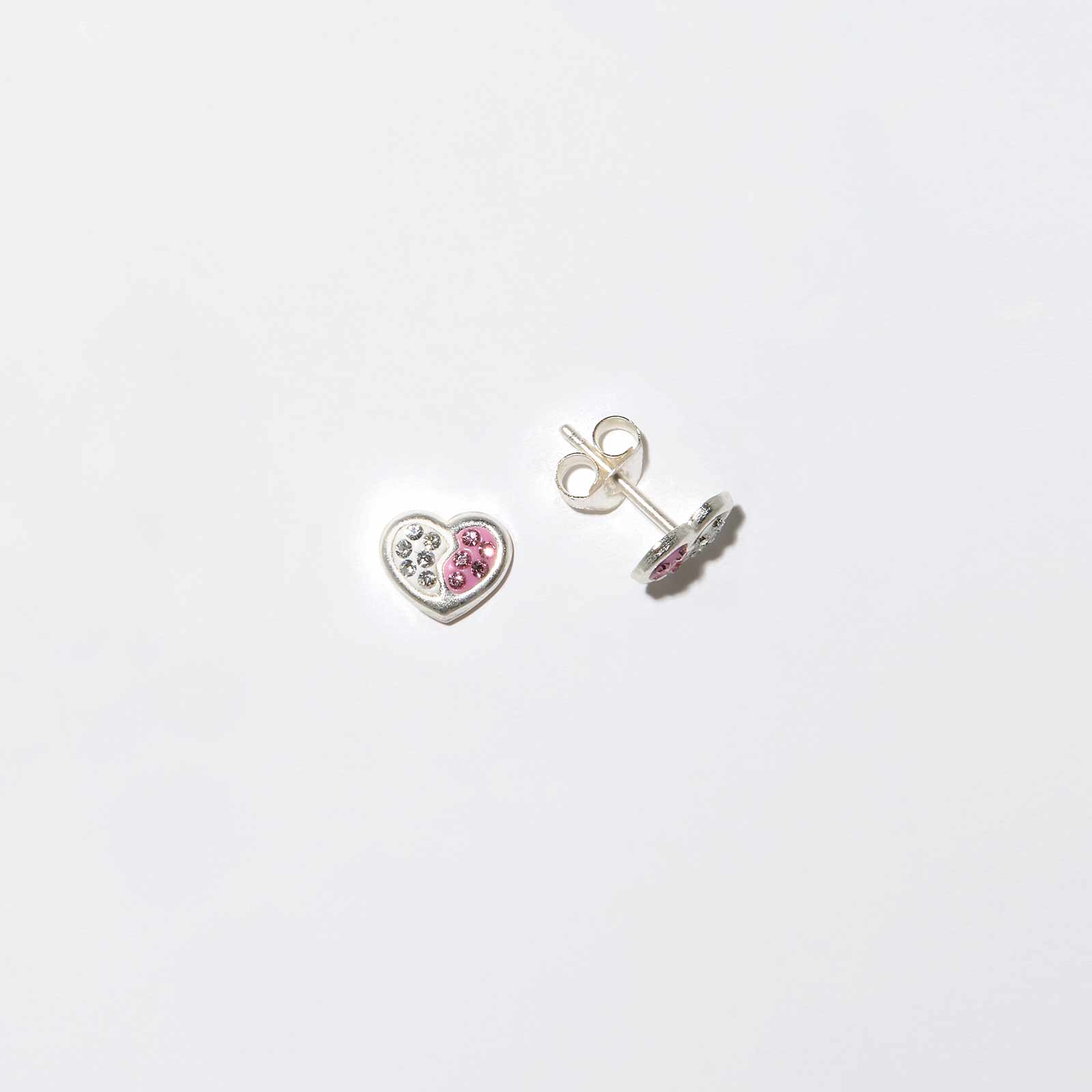 Silverörhängen för barn - vit/rosa hjärtan med stenar