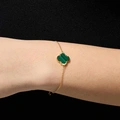Armband dam i guldpläterat silver - fyrklöver, grön malakit
