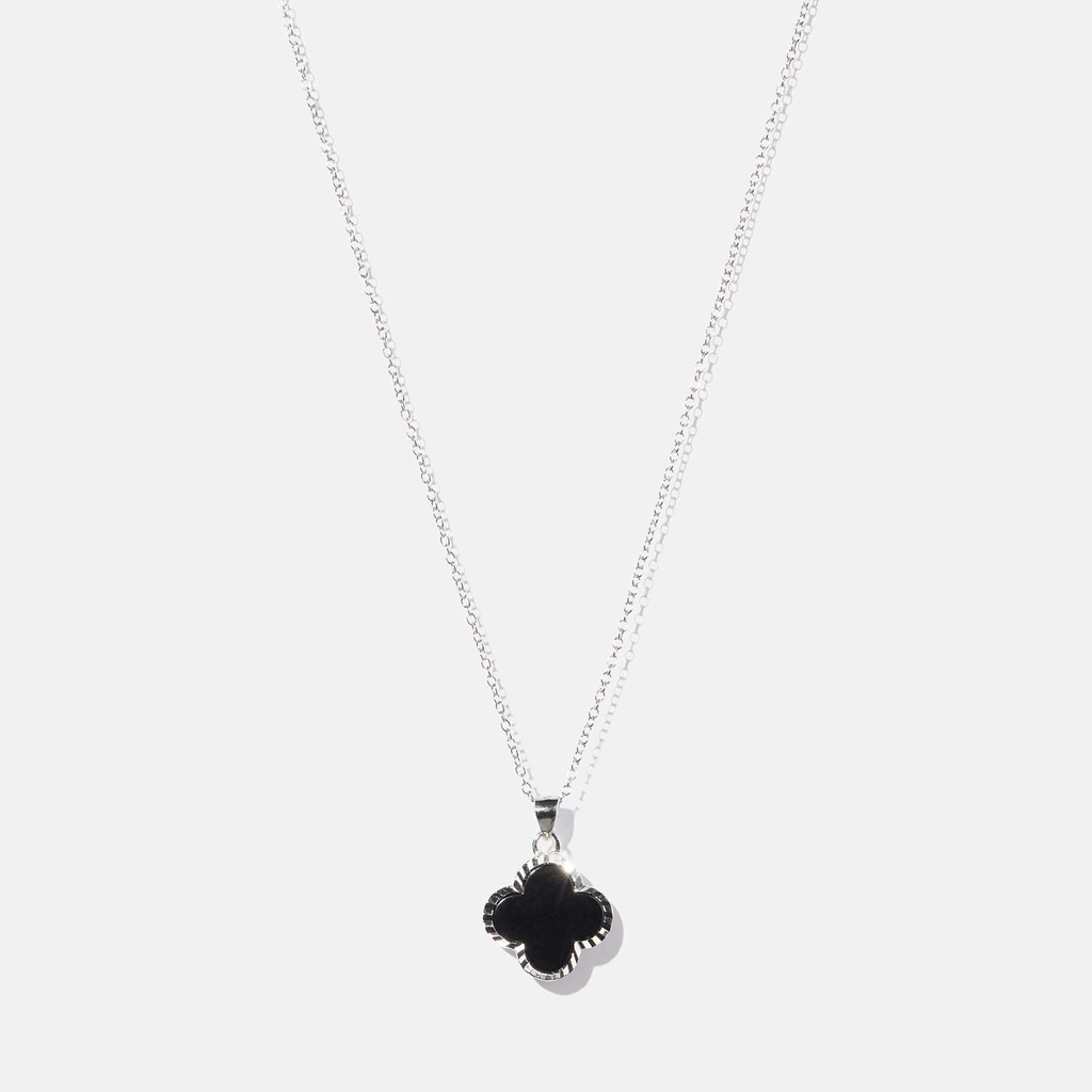 Halsband i äkta silver - fyrklöver, svart onyx