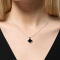Halsband i äkta silver - fyrklöver, svart onyx