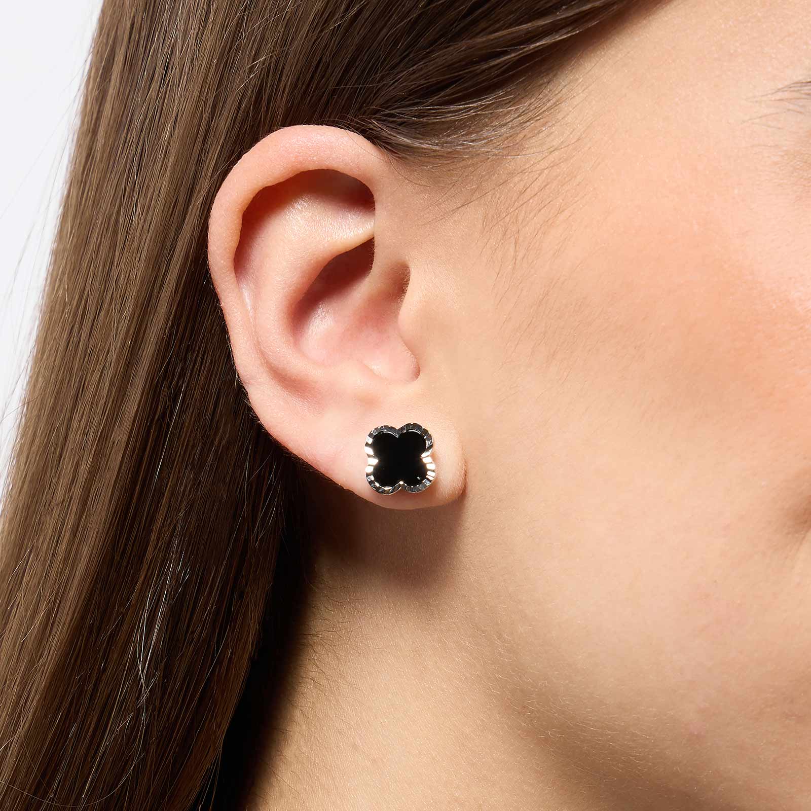 Örhängen i äkta silver - fyrklöver, svart onyx