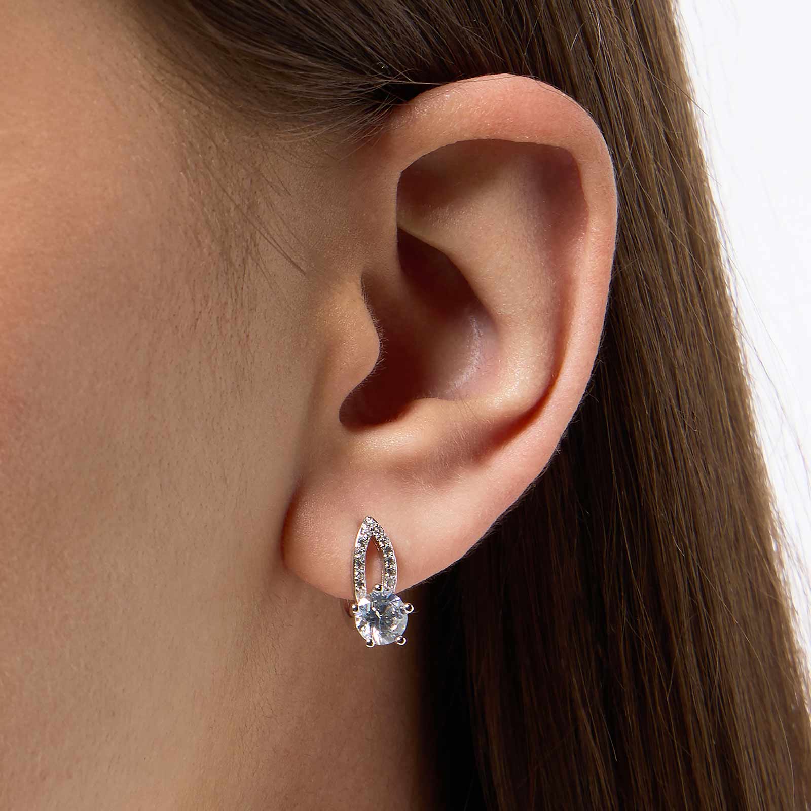 Örhängen i äkta silver - bågar, vita stenar, 14mm