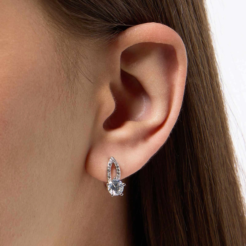 Örhängen i äkta silver - bågar, vita stenar, 14mm