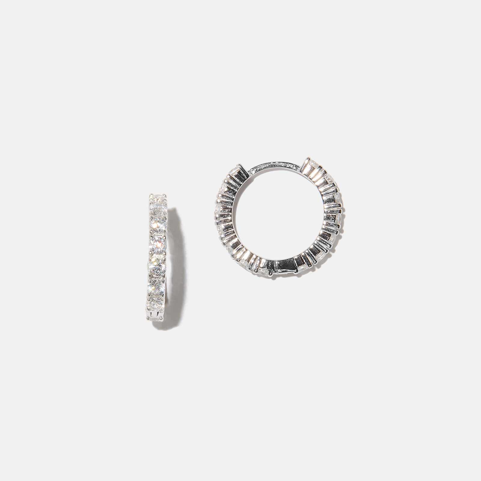 Örhängen i äkta silver - hoops, vita stenar, 15mm