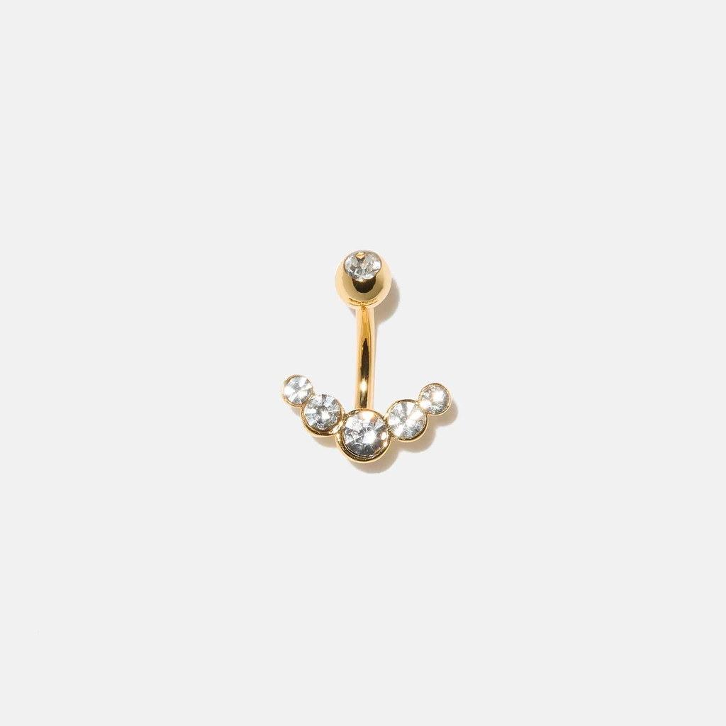 Guldfärgad navelpiercing - Barbell med 5 stenar