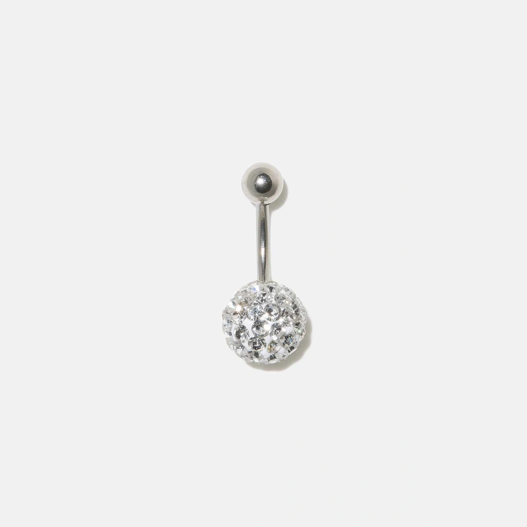 Navelpiercing barbell i stål - glitterboll