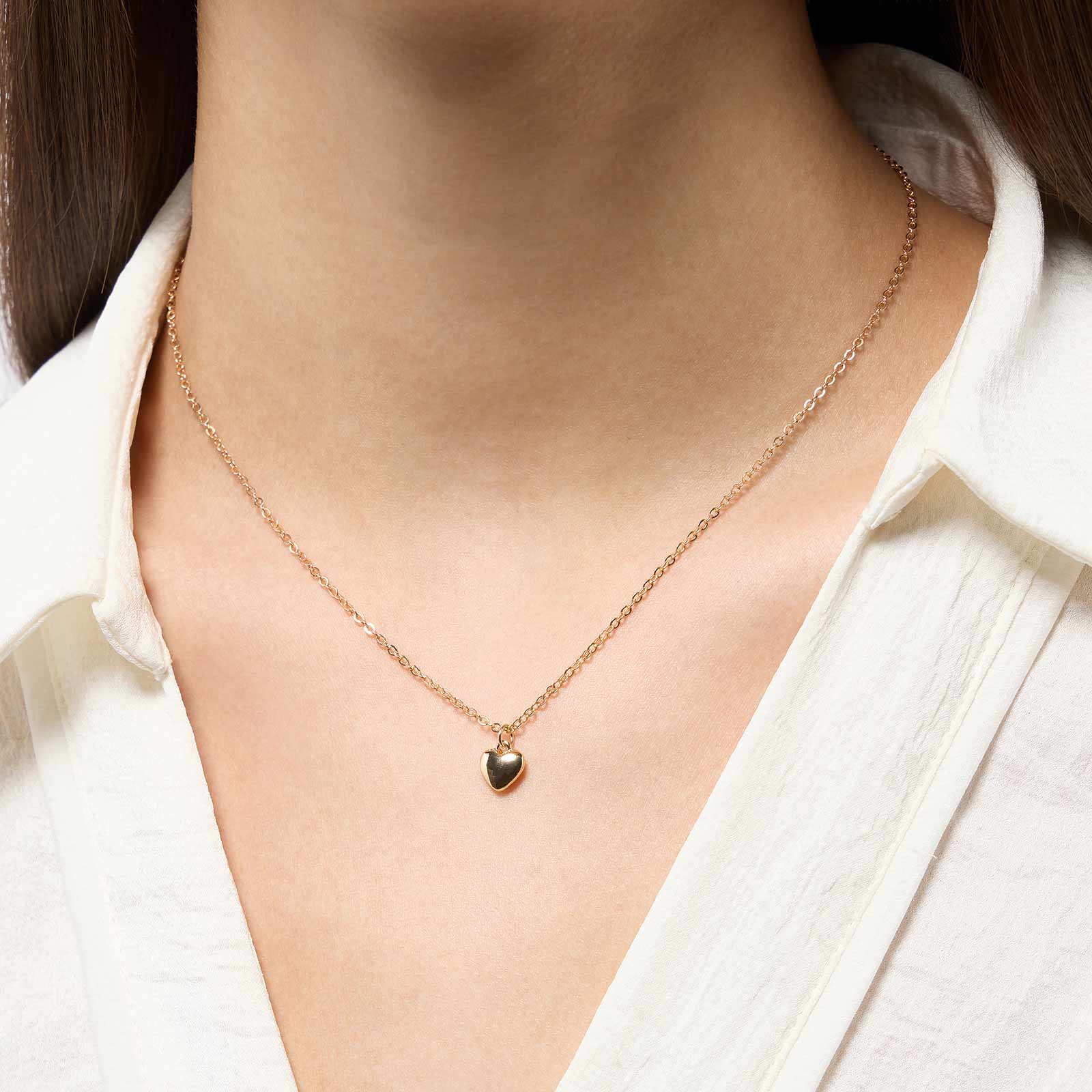 Guldfärgat halsband -  kedja med hjärta, 42+6 cm