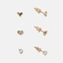 Guldfärgade örhängen - 3-pack studs, hjärtan