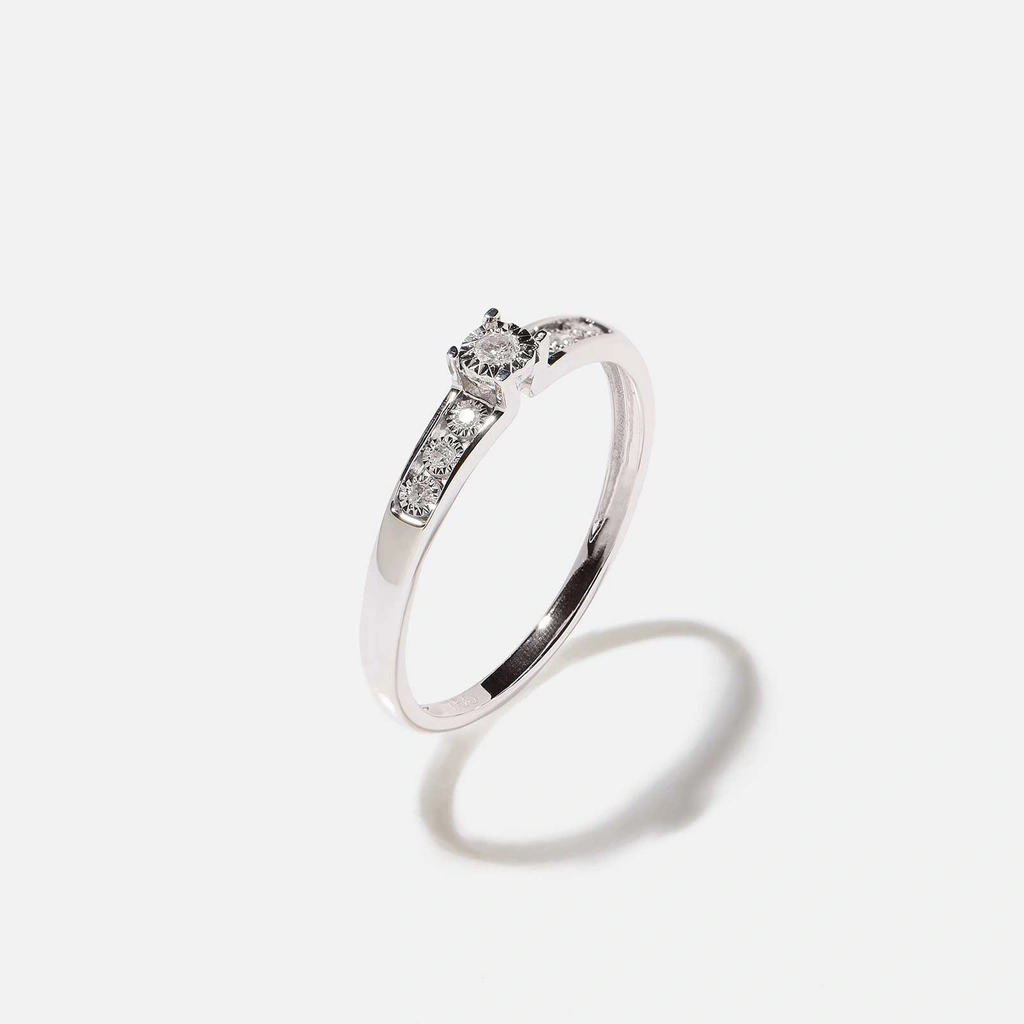 18k guldring, diamanter - vitguld, sidostensring, 20