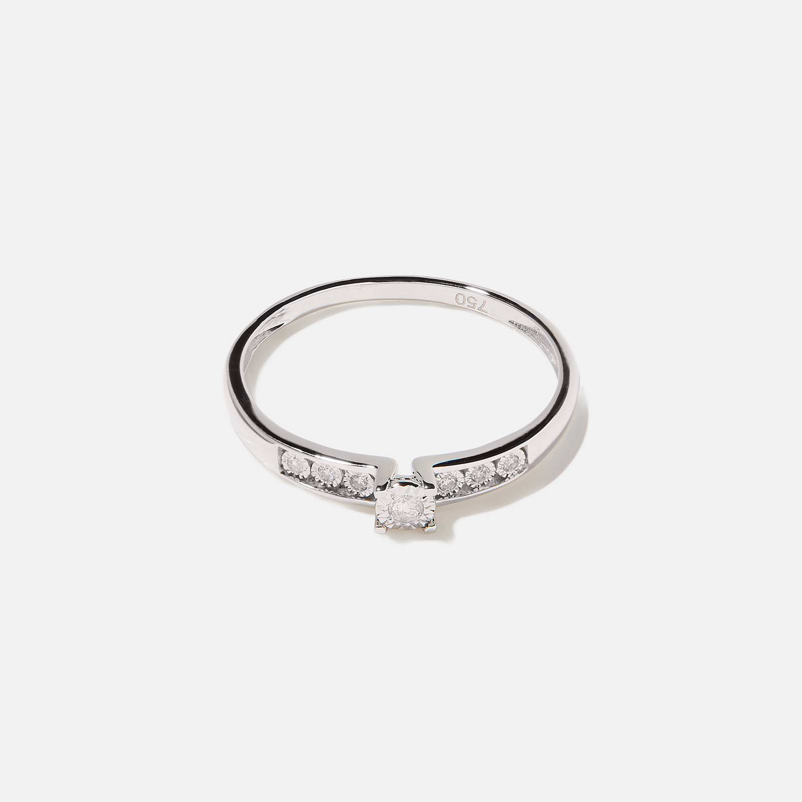 18k guldring, diamanter - vitguld, sidostensring