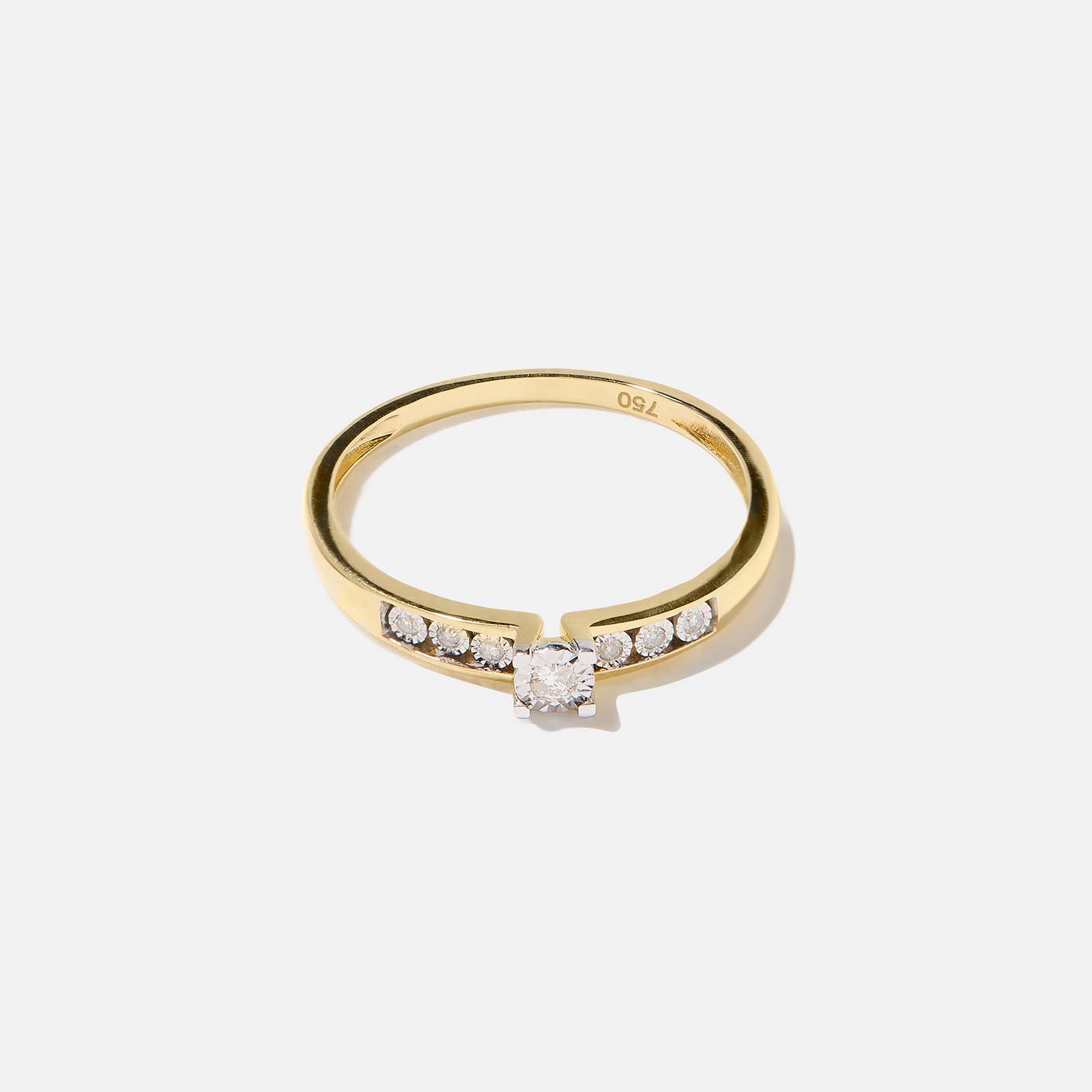 18k guldring, äkta diamanter - sidostensring