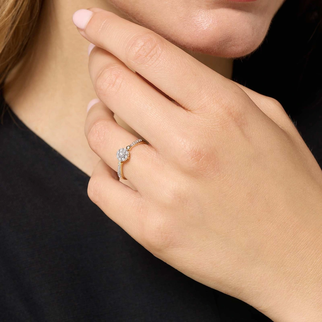 18k guldring, äkta diamanter - halo, 20