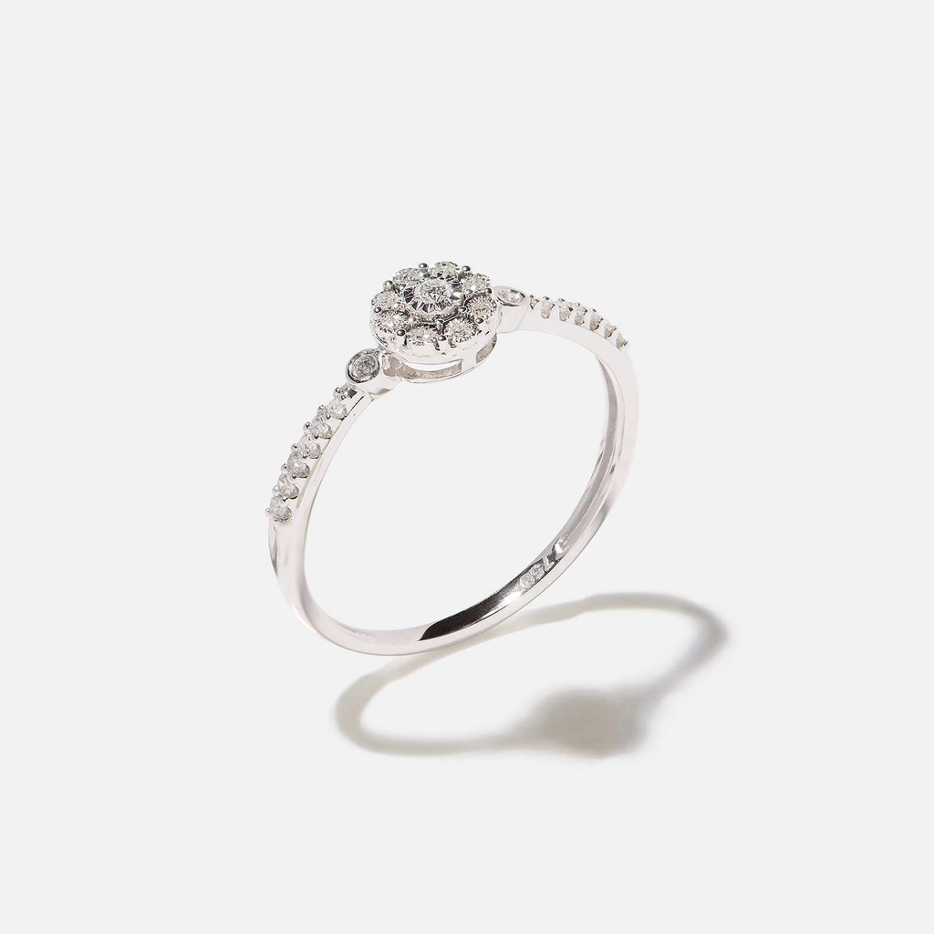18k guldring, diamanter - vitguld, halo, 20