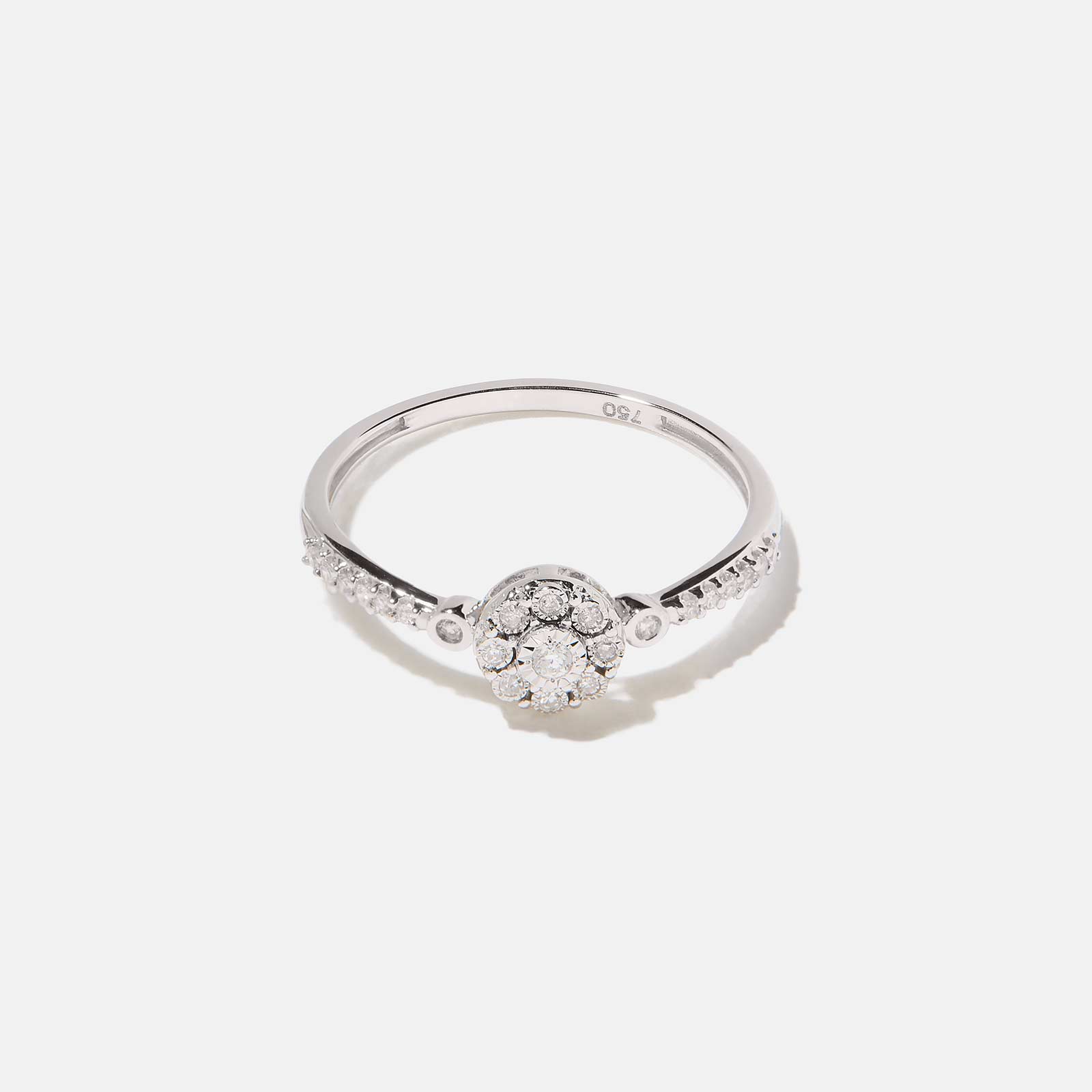 18k guldring, diamanter - vitguld, halo