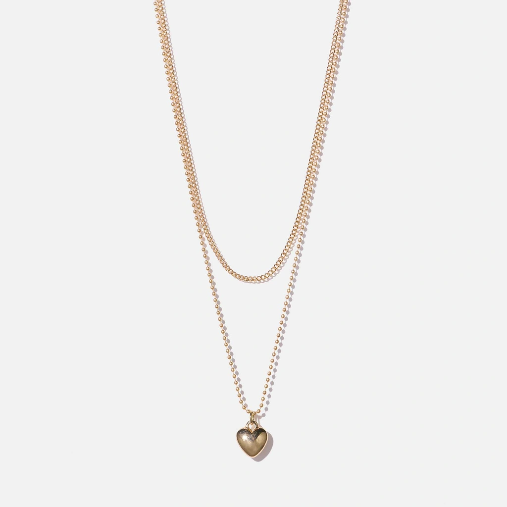 Guldfärgat halsband - två rader, hjärta