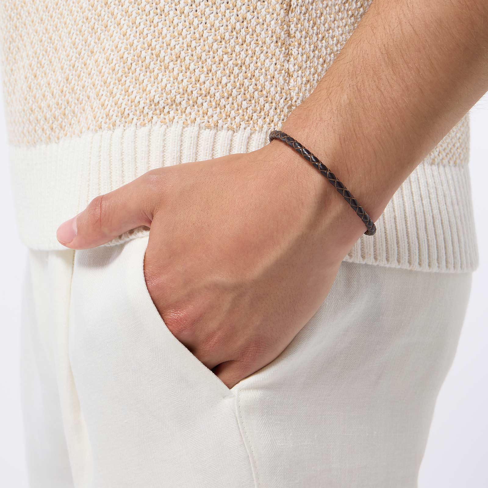 Armband herr - mörkbrunt läder, stålspänne, 21cm