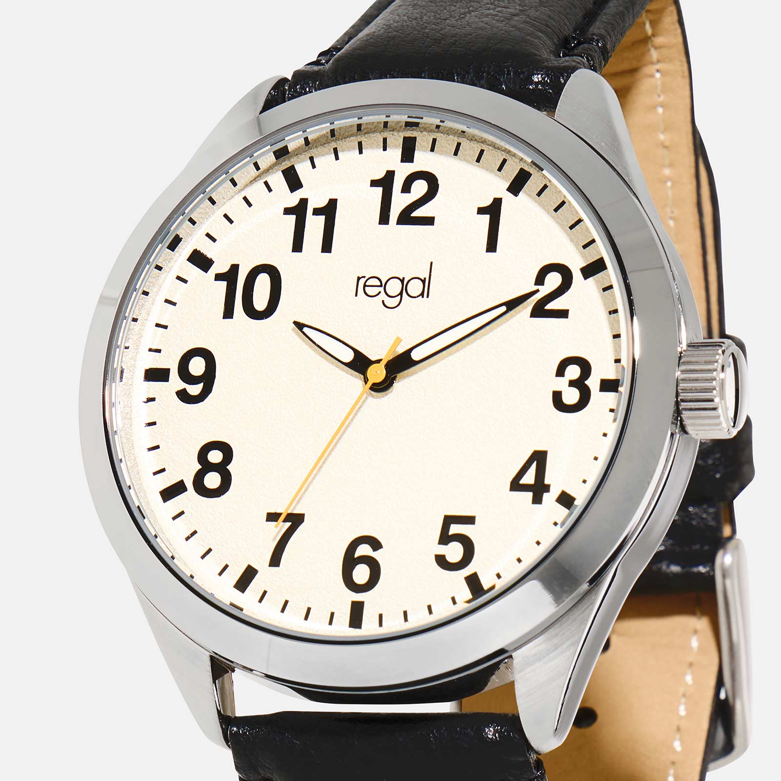 Regal herrklocka - svart band, silver/beige, 45mm