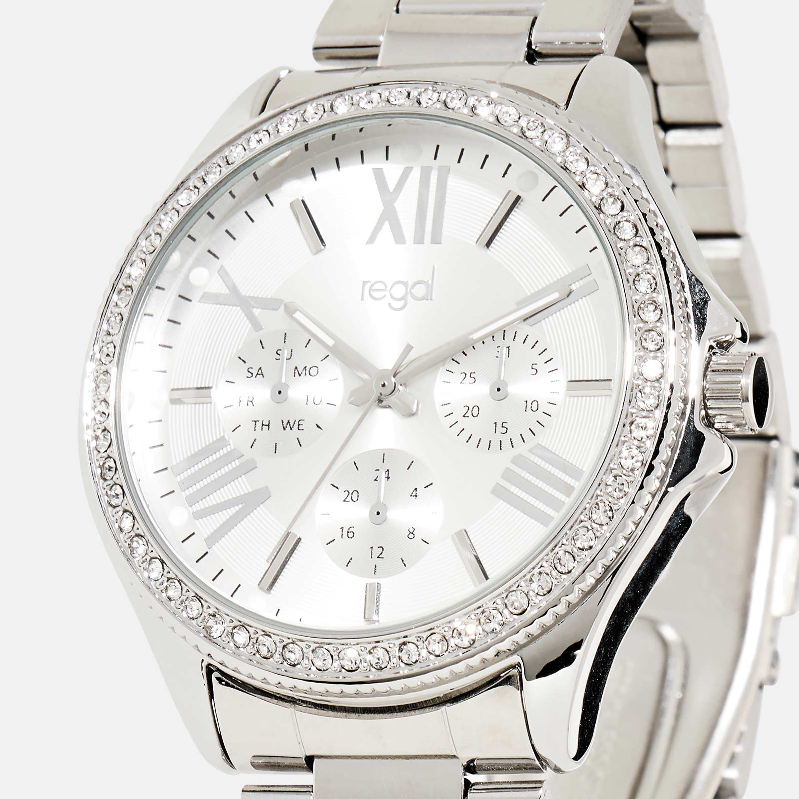 Regal damklocka - metall silver/vit, 40mm