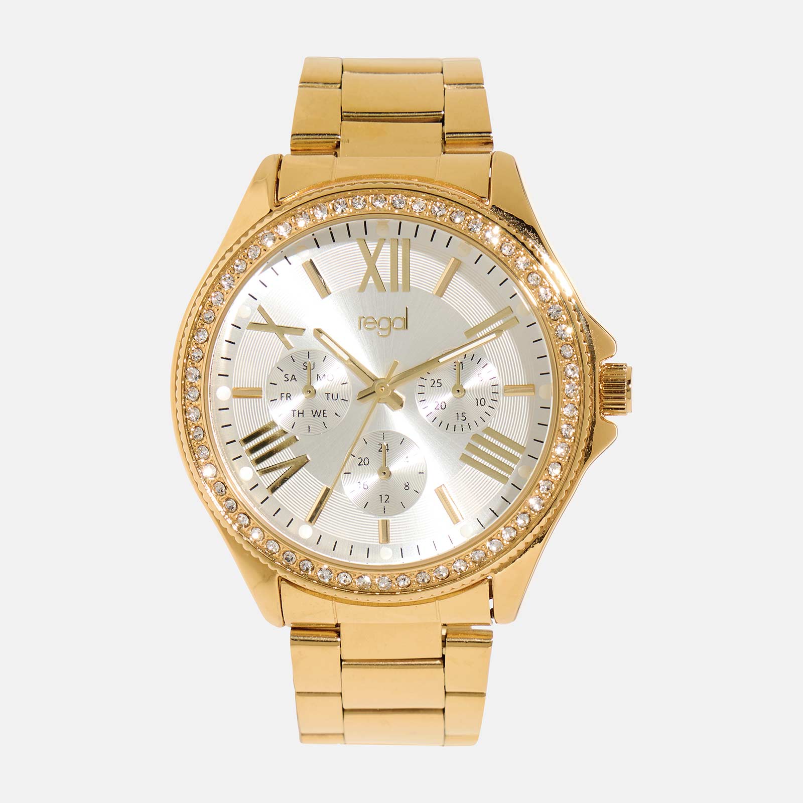 Regal damklocka - metall guld/vit, 40mm