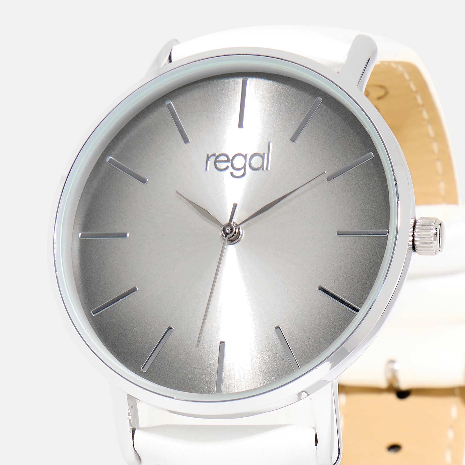 Regal klocka - vitt band, silver, 40mm