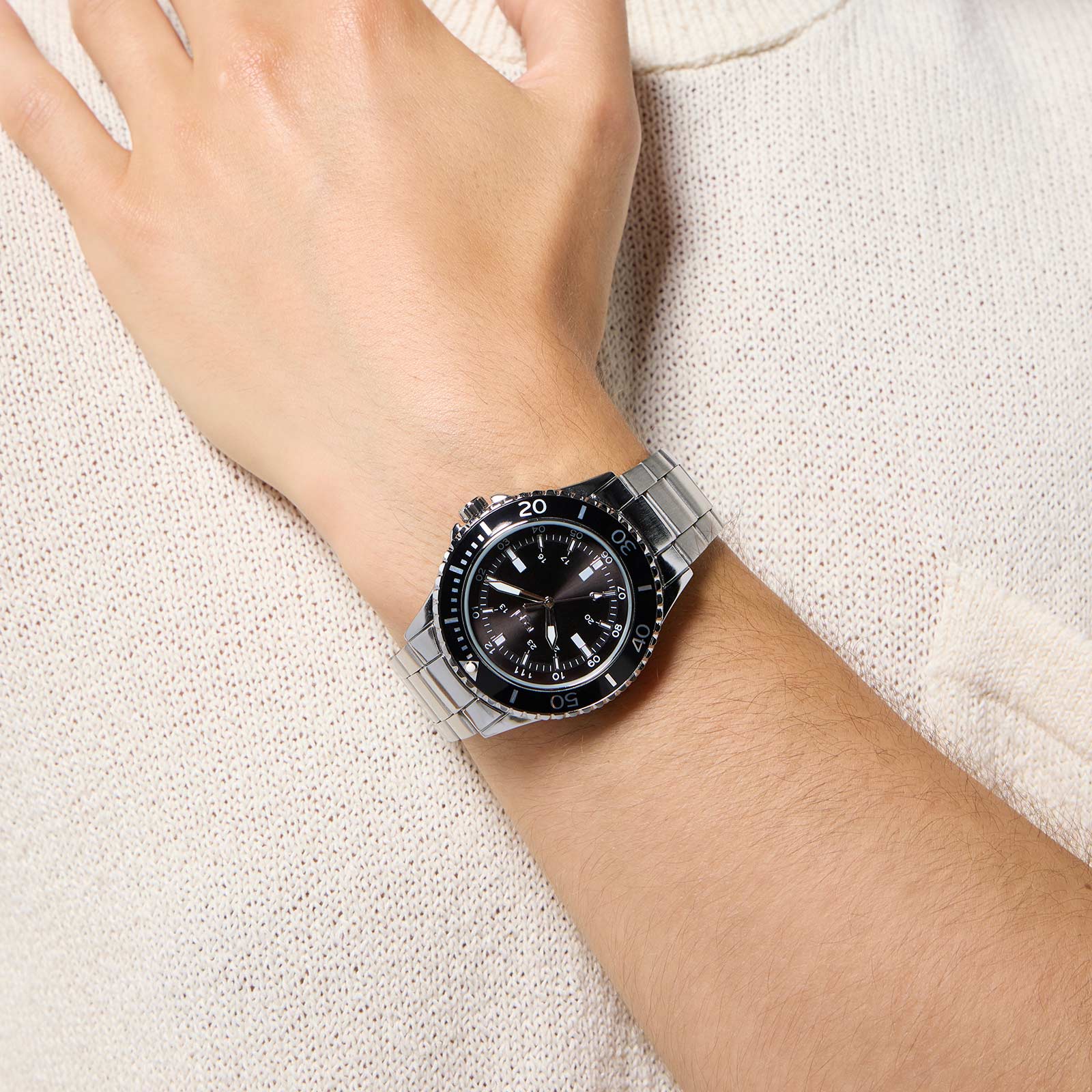 Regal herrklocka - metall, silver/svart, 44mm