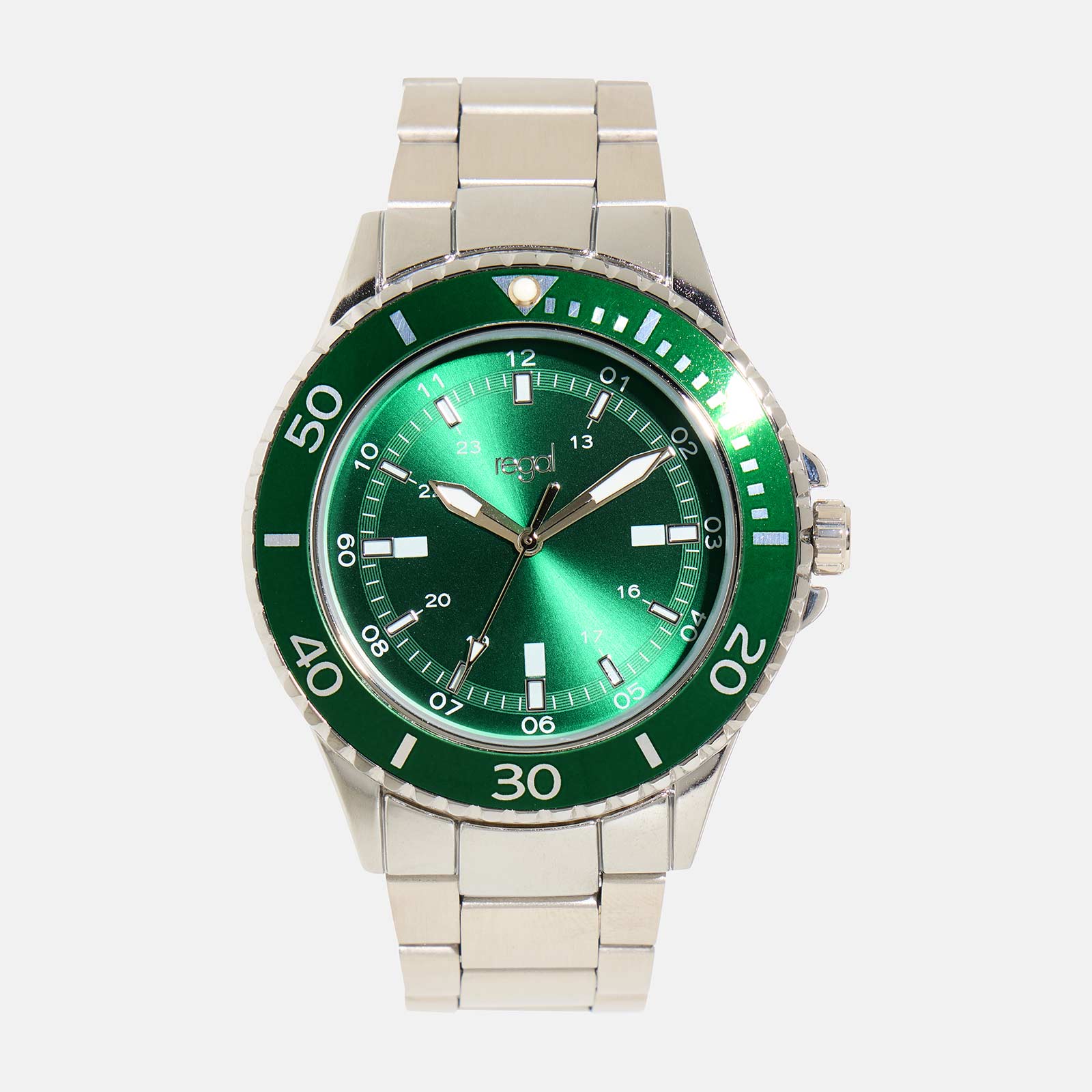 Regal herrklocka - metall, silver/grön, 44mm