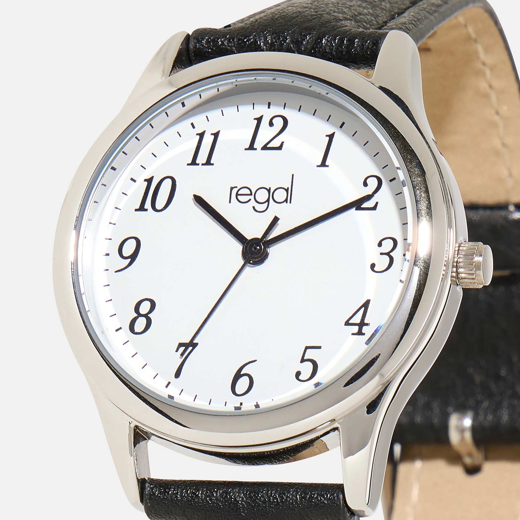 Regal damklocka - svart band, silver/vit, 32mm