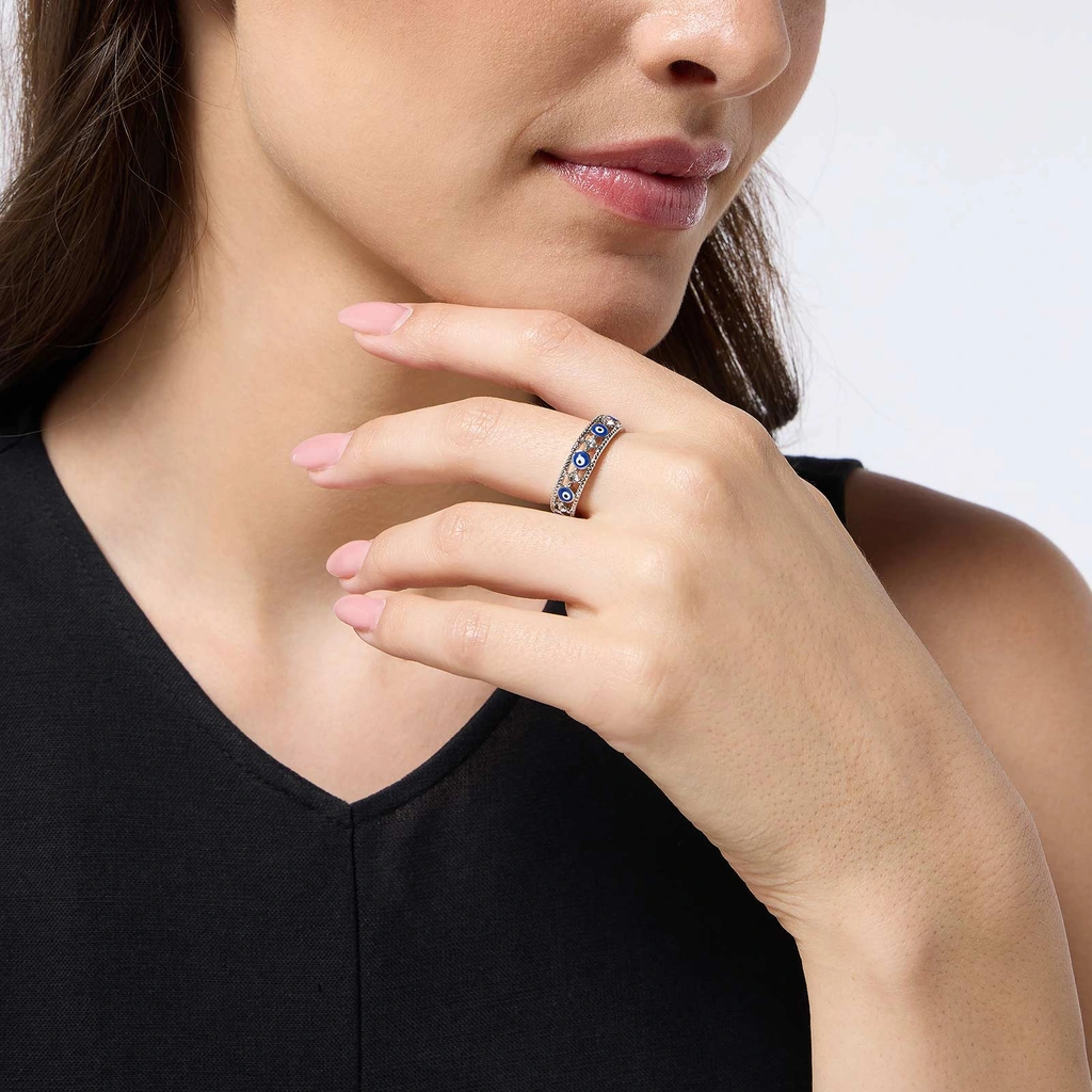 Silverfärgad ring - blå ögon, 19